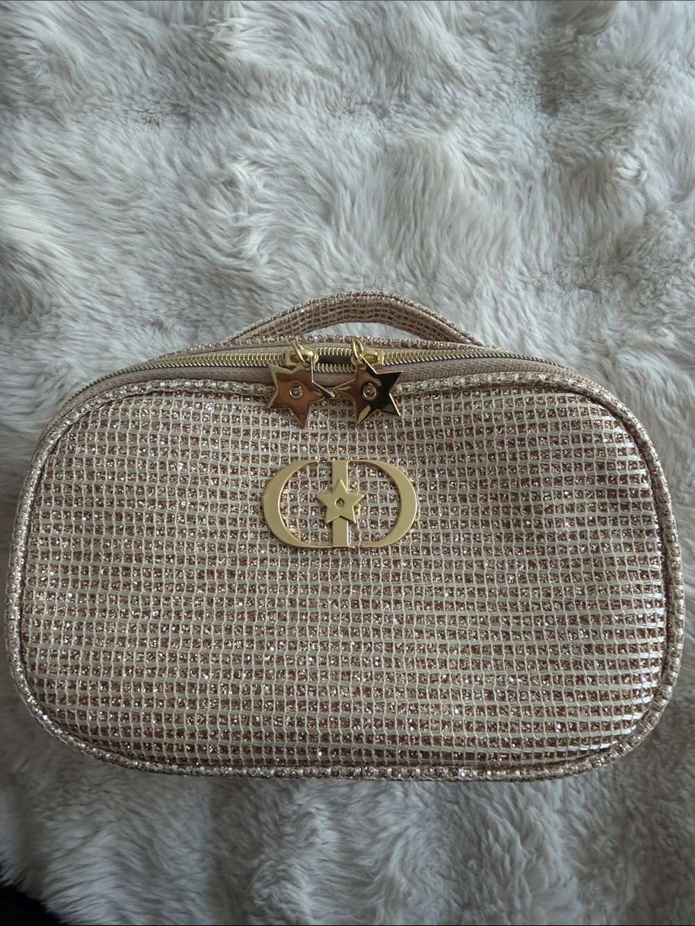 Dior Gold Mesh Cosmetic Case with Star Zip Pulls